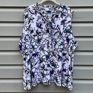 Calvin Klein Floral Print Neck-Tie Blouse